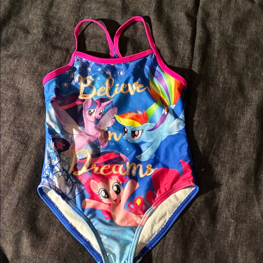 My Little Pony Blue & Pink One-Piece Swimsuit with Rainbow Accents